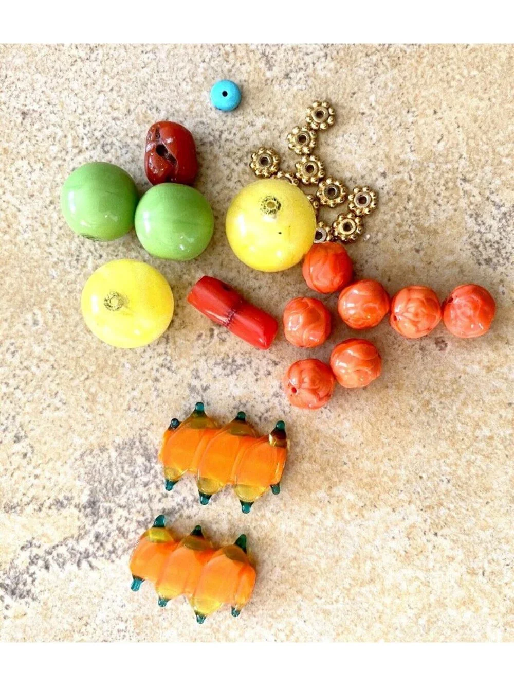Bead Lot Handblown Glass /Spacers /1940s Beads/Coral/Turquoise Bead (VB2)